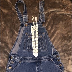 Lace up overall shorts